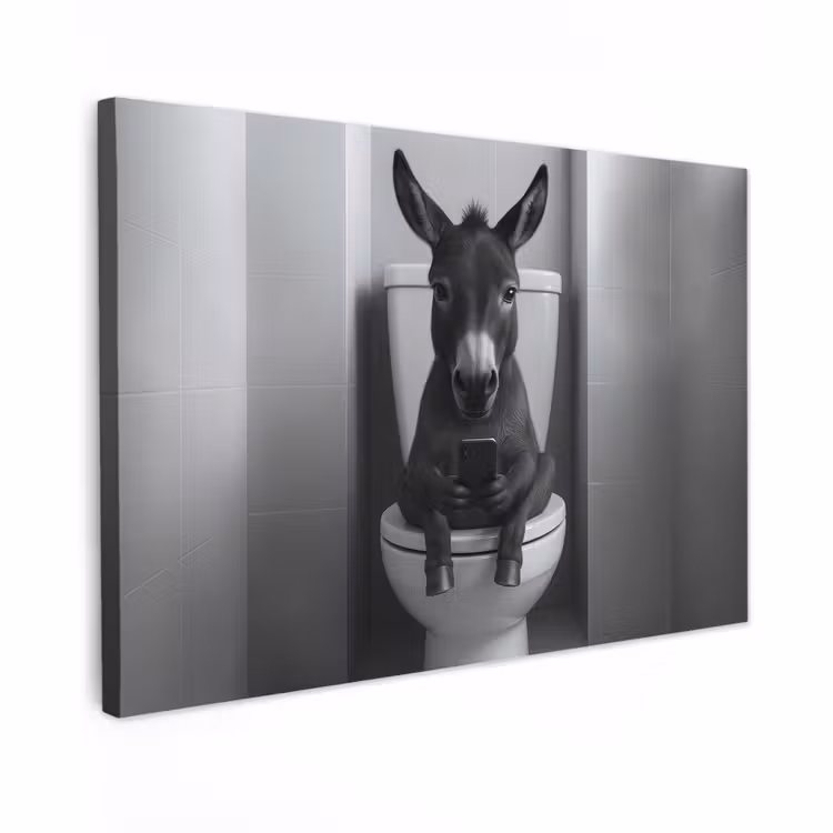 Canvas schilderij - Ezel - Telefoon - Toilet - Zwart - Wit — 1