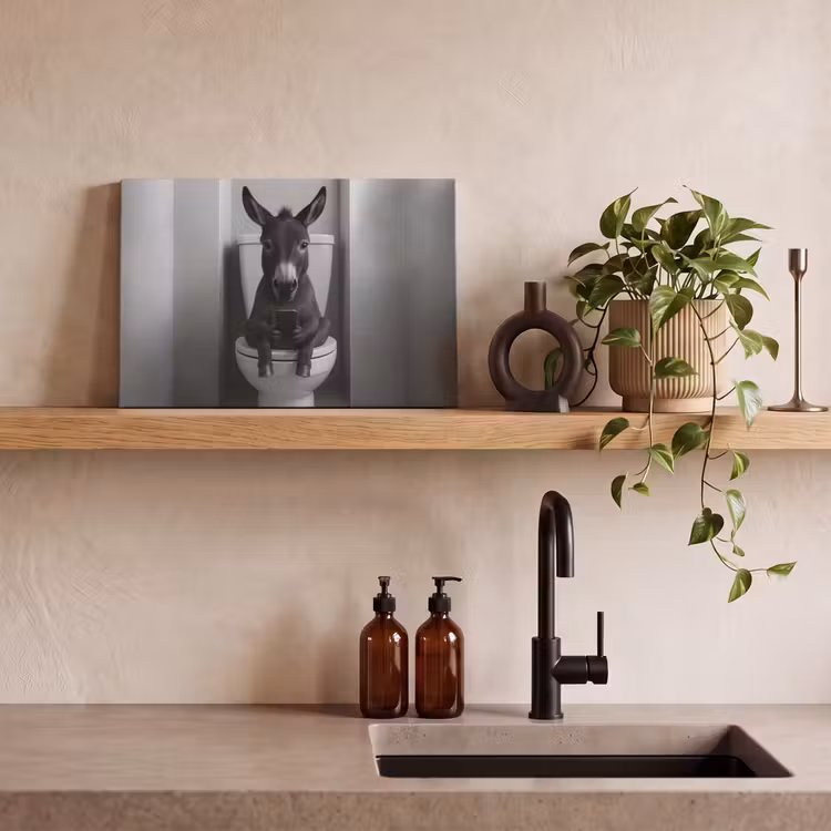 Canvas schilderij - Ezel - Telefoon - Toilet - Zwart - Wit — 3