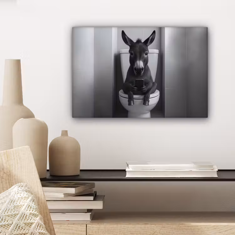 Canvas schilderij - Ezel - Telefoon - Toilet - Zwart - Wit — 5