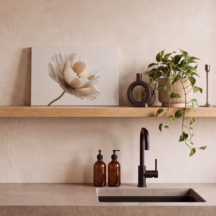 Canvas schilderij - Bloem - Beige - Crème — 3