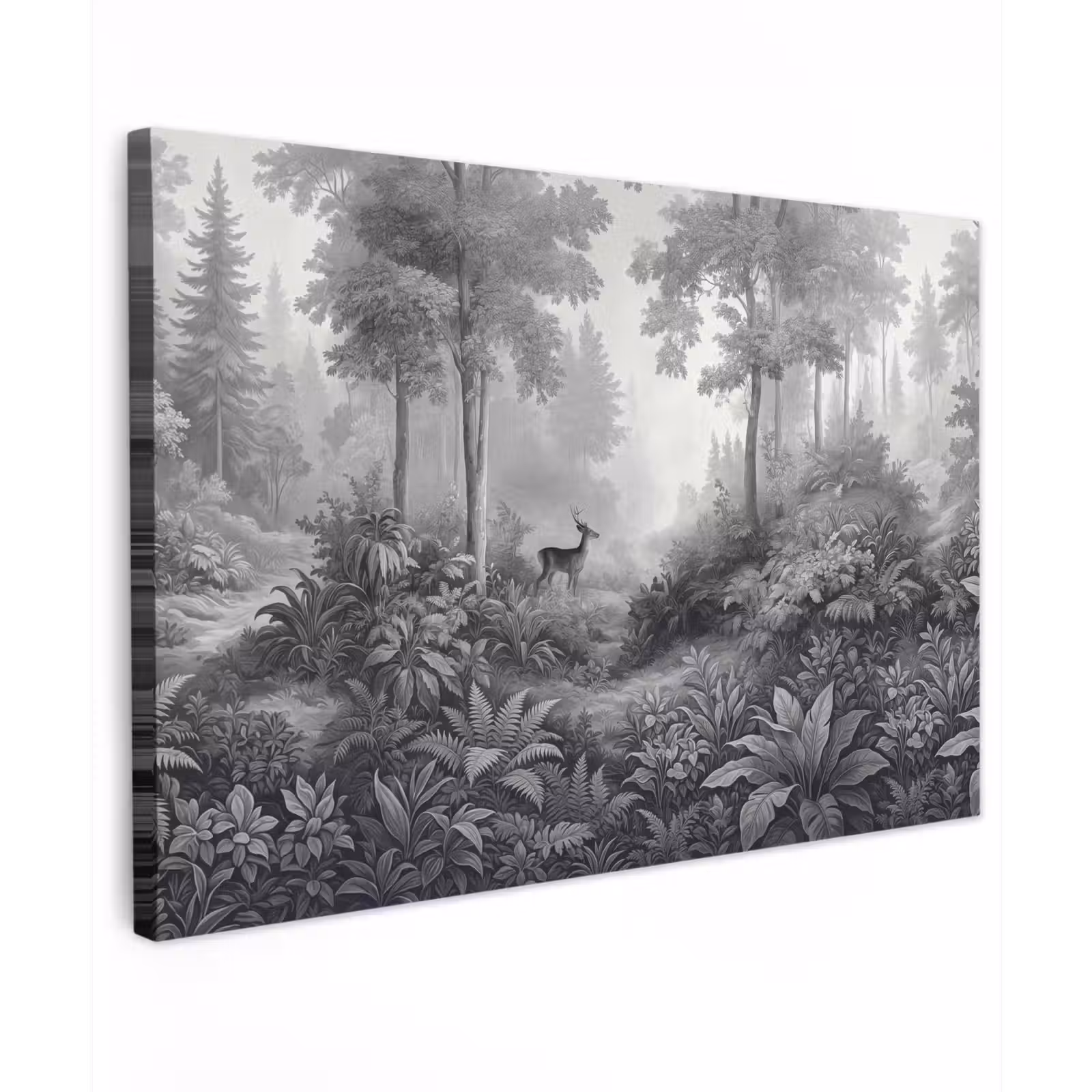 Canvas schilderij - Bos - Hert - Zwart - Wit — 1