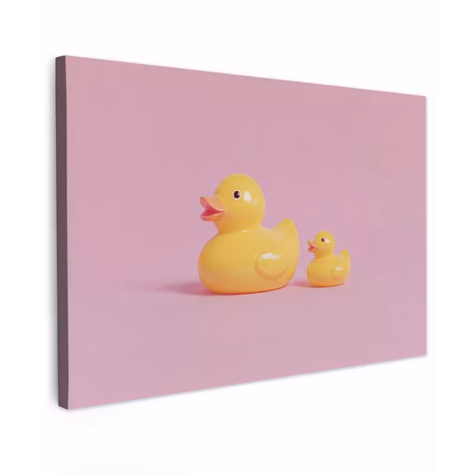 Canvas schilderij - Eendjes - Vrolijk - Roze — 1