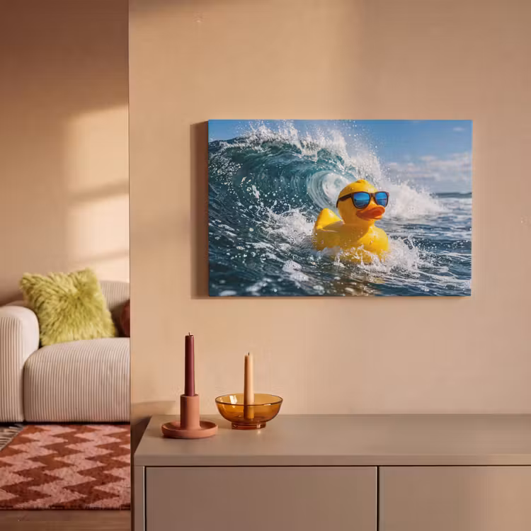 Canvas schilderij - Badeend - Stoer - Golven — 2