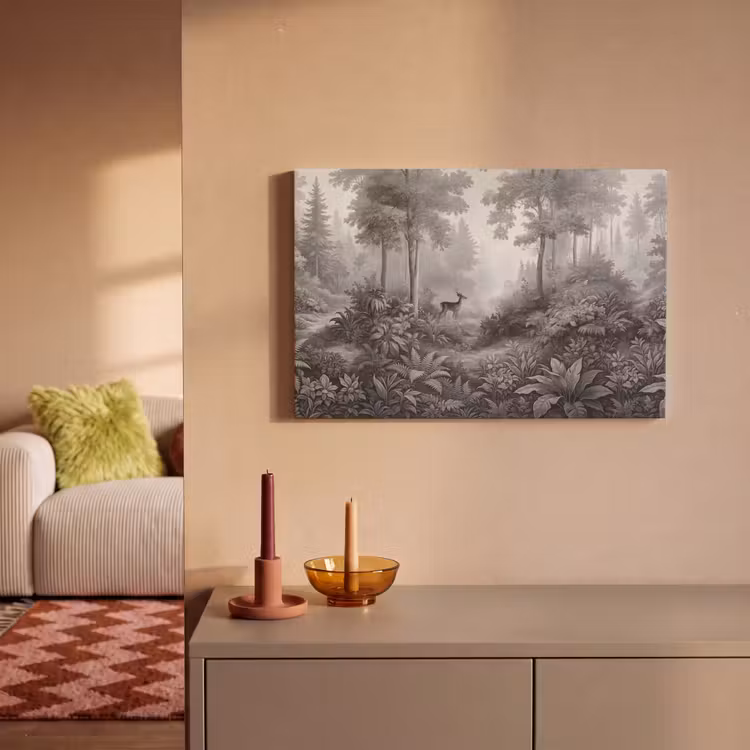 Canvas schilderij - Bos - Hert - Zwart - Wit — 2