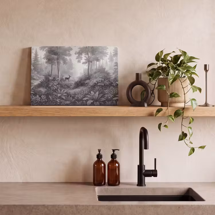 Canvas schilderij - Bos - Hert - Zwart - Wit — 3