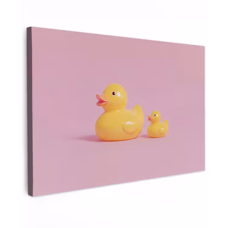 Canvas schilderij - Eendjes - Vrolijk - Roze — 1