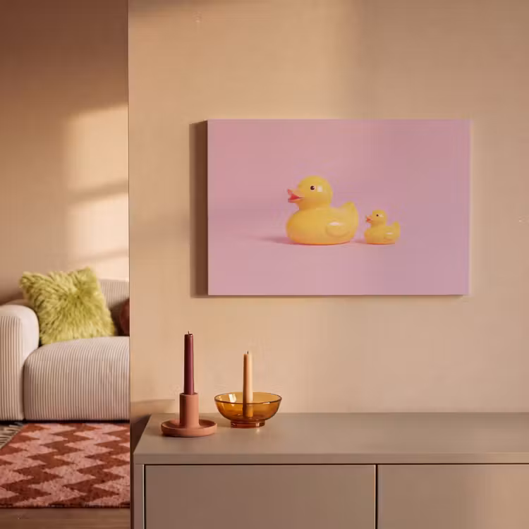 Canvas schilderij - Eendjes - Vrolijk - Roze — 2