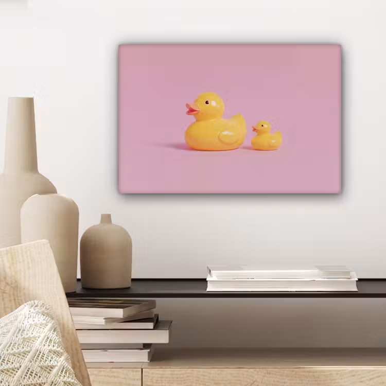 Canvas schilderij - Eendjes - Vrolijk - Roze — 5