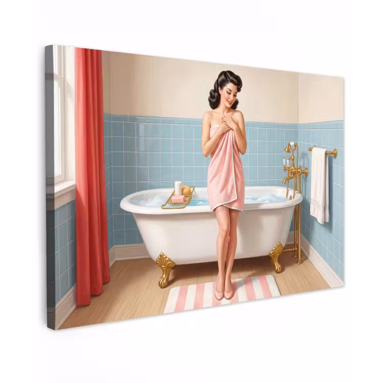 Canvas schilderij - Badkamer - Vrouw - Roze — 1