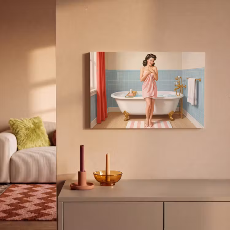 Canvas schilderij - Badkamer - Vrouw - Roze — 2