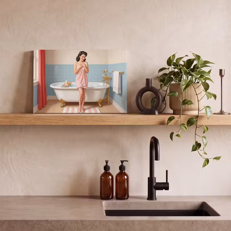 Canvas schilderij - Badkamer - Vrouw - Roze — 3