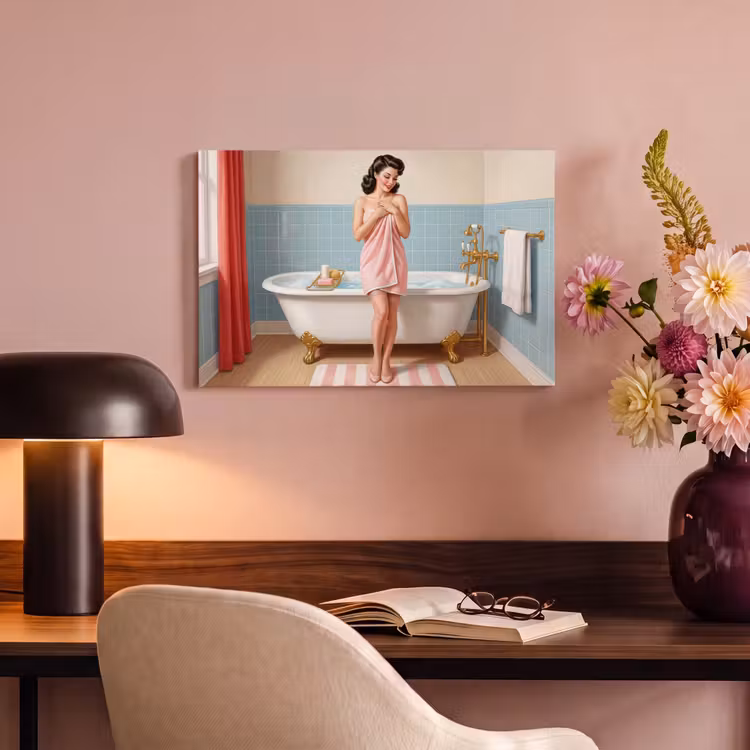 Canvas schilderij - Badkamer - Vrouw - Roze — 4