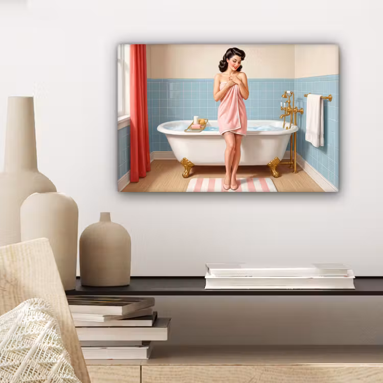 Canvas schilderij - Badkamer - Vrouw - Roze — 5