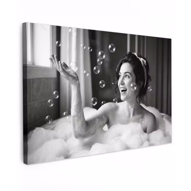 Canvas schilderij - Bad - Bubbels - Zwart - Wit — 1