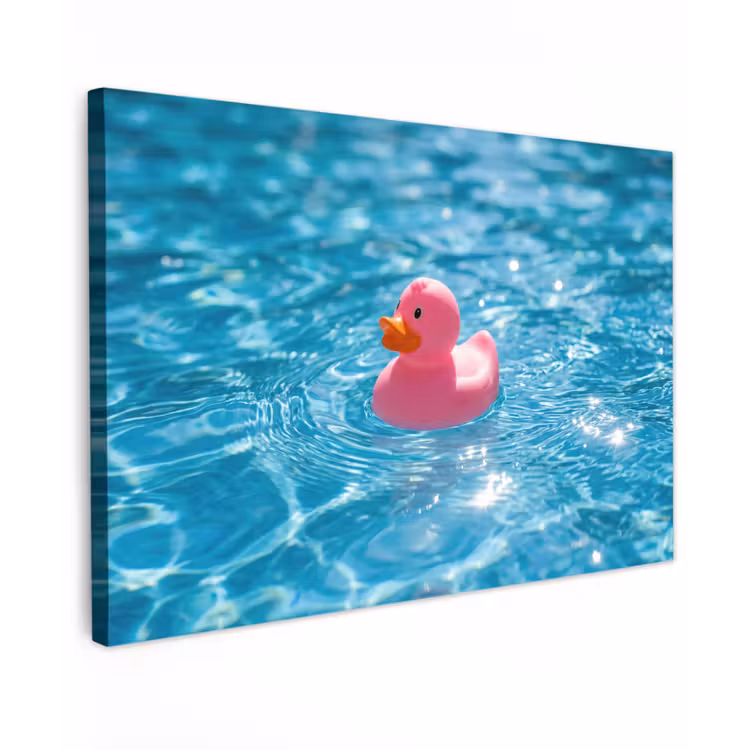 Canvas schilderij - Badeend - Dobberend - Roze — 1