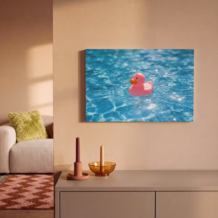 Canvas schilderij - Badeend - Dobberend - Roze — 2