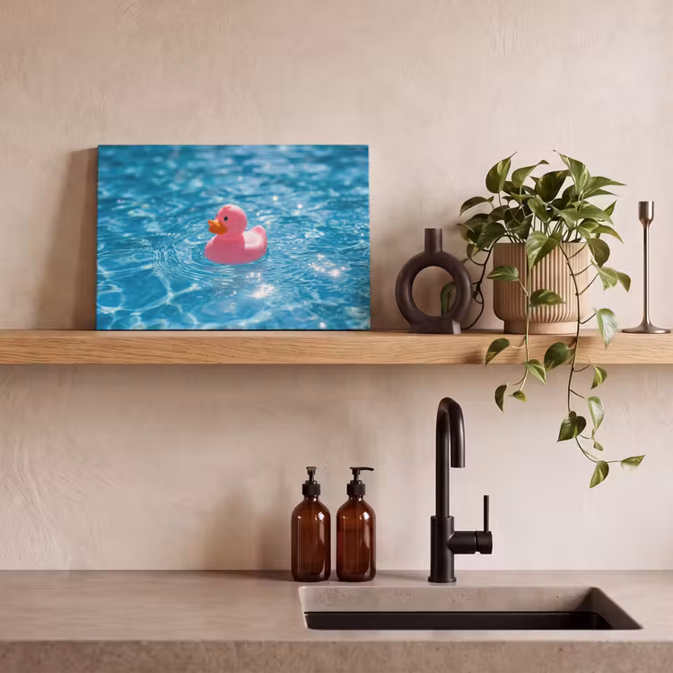 Canvas schilderij - Badeend - Dobberend - Roze — 3