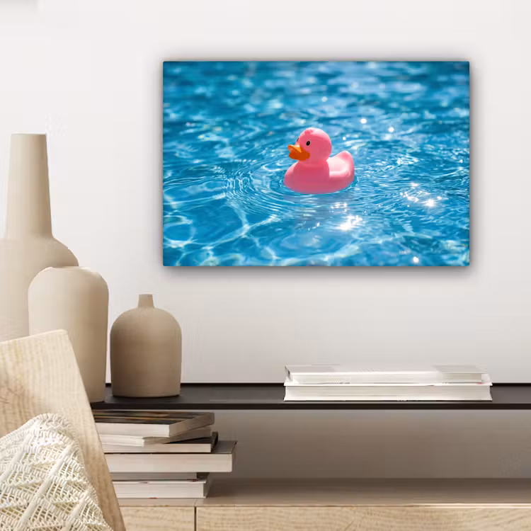 Canvas schilderij - Badeend - Dobberend - Roze — 5
