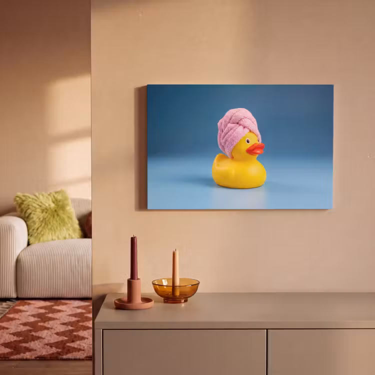 Canvas schilderij - Badeend - Handdoek - Blauw — 2