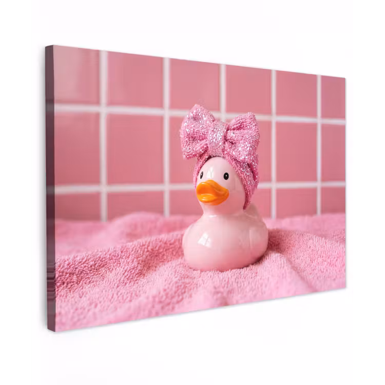 Canvas schilderij - Badeend -Strik - Roze — 1