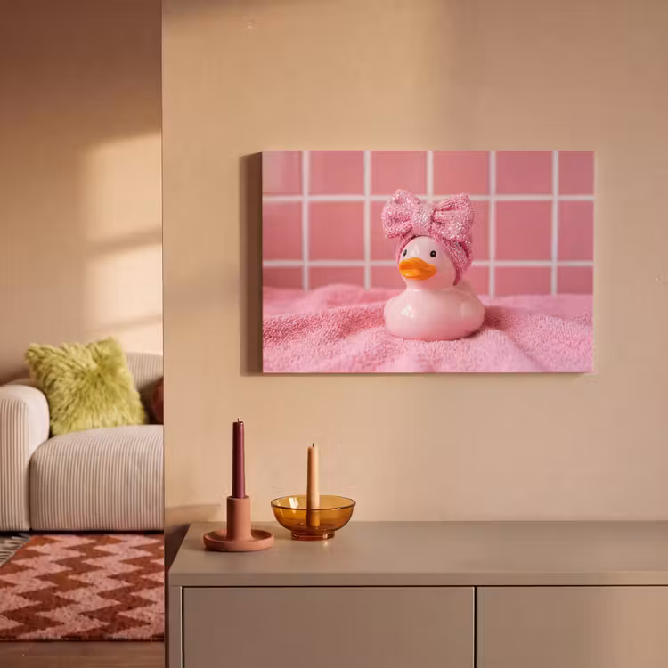 Canvas schilderij - Badeend -Strik - Roze — 2