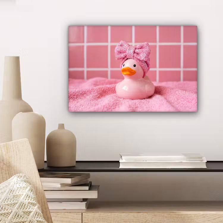 Canvas schilderij - Badeend -Strik - Roze — 5