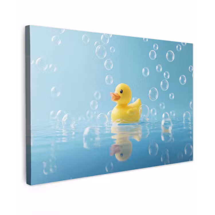 Canvas schilderij - Bubbels - Badeend - Geel — 1