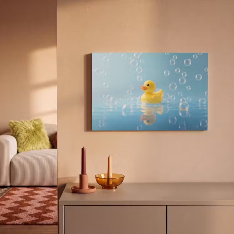 Canvas schilderij - Bubbels - Badeend - Geel — 2