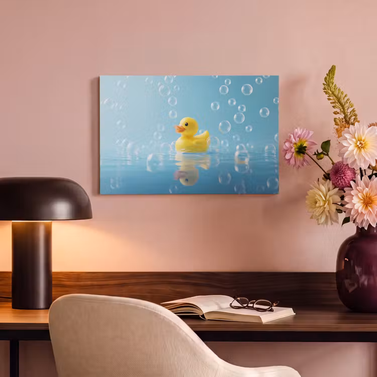 Canvas schilderij - Bubbels - Badeend - Geel — 4