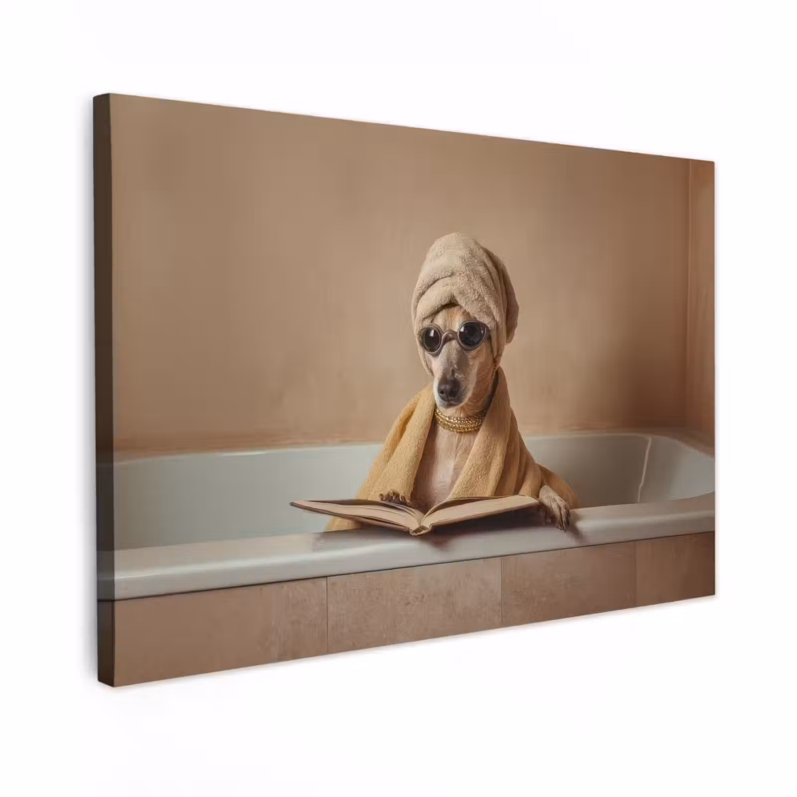 Canvas schilderij - Bad - Hond - Boek - Zonnebril — 1