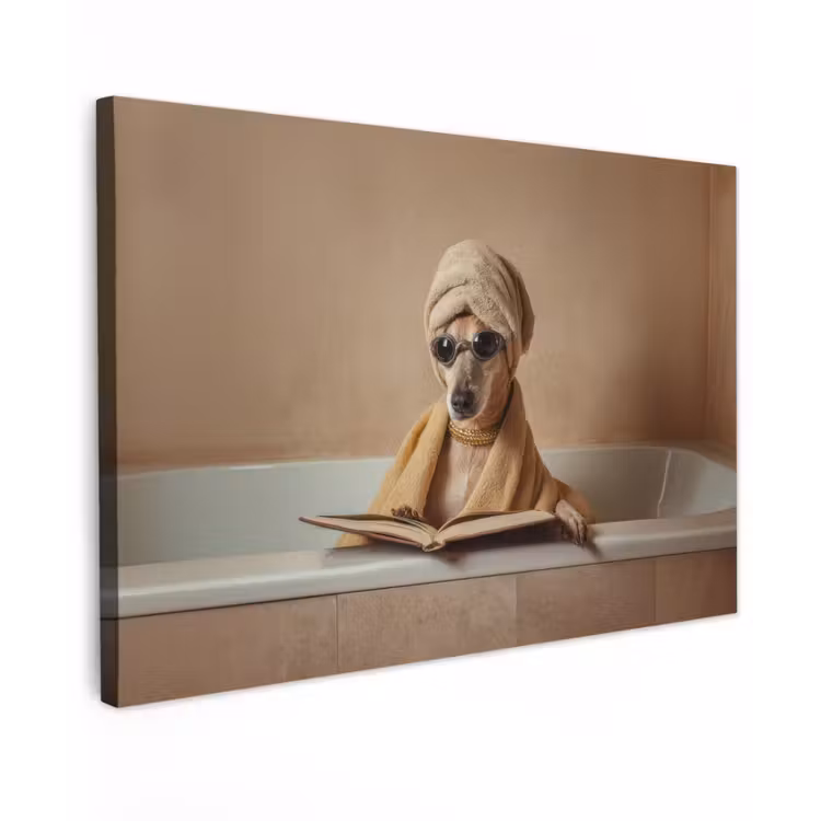 Canvas schilderij - Bad - Hond - Boek - Zonnebril — 1
