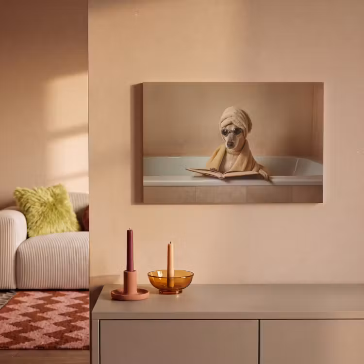 Canvas schilderij - Bad - Hond - Boek - Zonnebril — 2