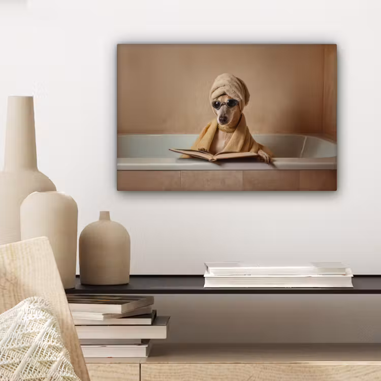 Canvas schilderij - Bad - Hond - Boek - Zonnebril — 5