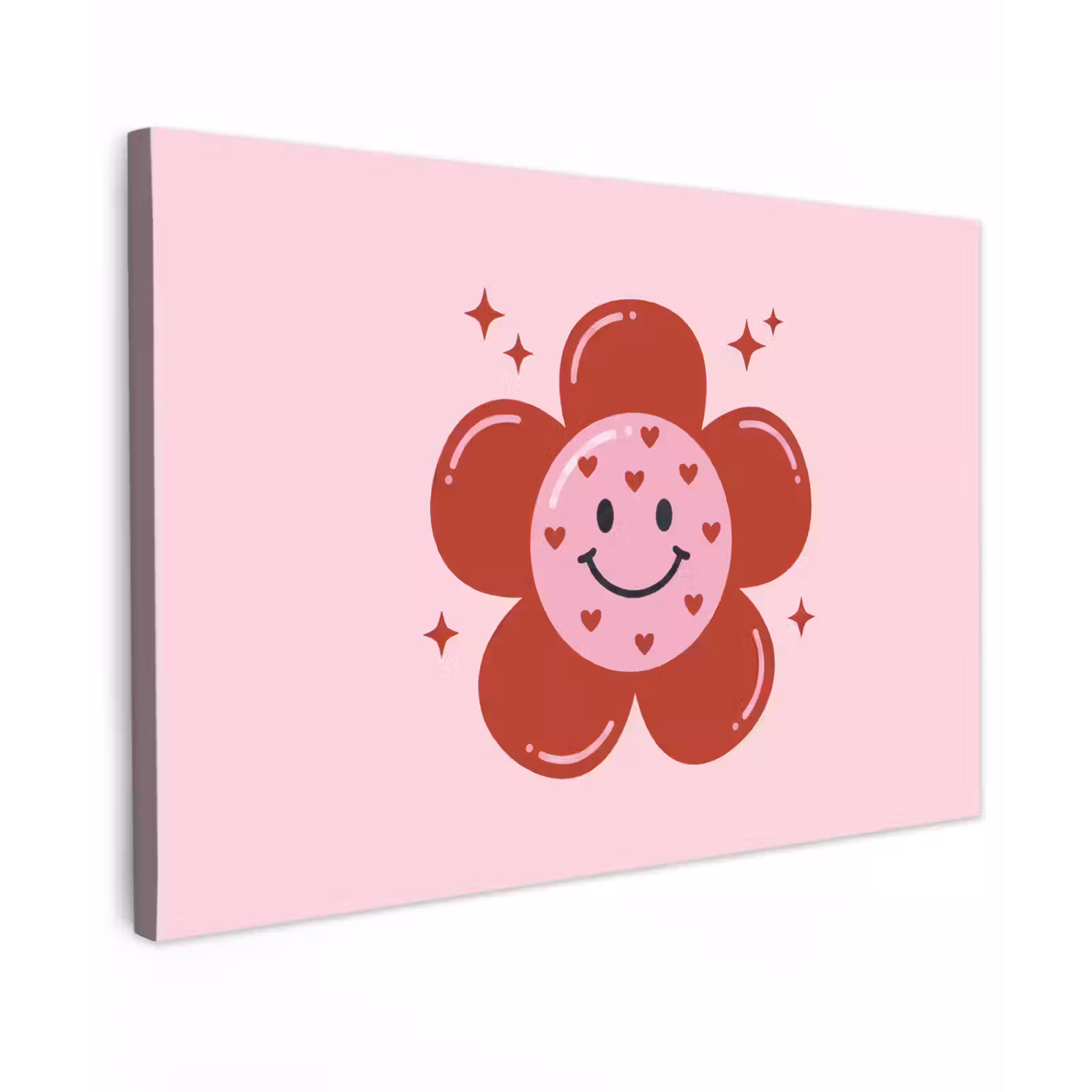 Canvas schilderij - Bloem - Roze - Hartjes — 1