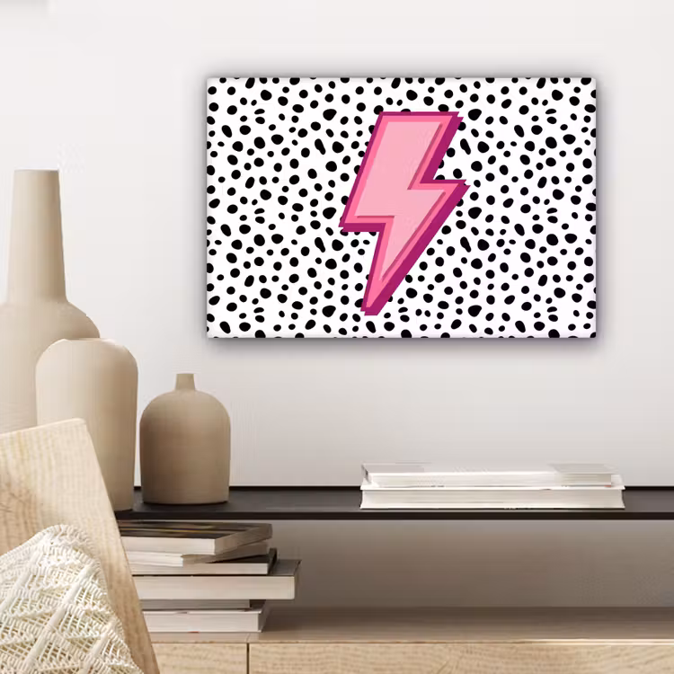Canvas schilderij - Bliksem - Roze - Stippen — 5