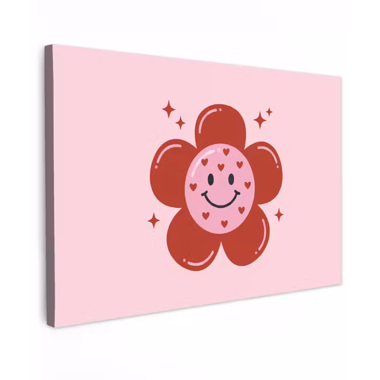 Canvas schilderij - Bloem - Roze - Hartjes — 1
