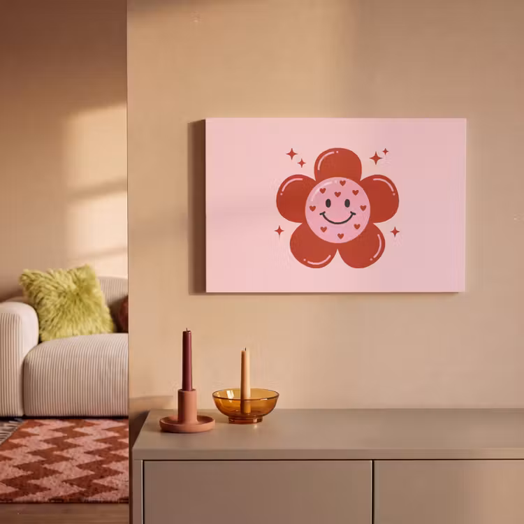 Canvas schilderij - Bloem - Roze - Hartjes — 2