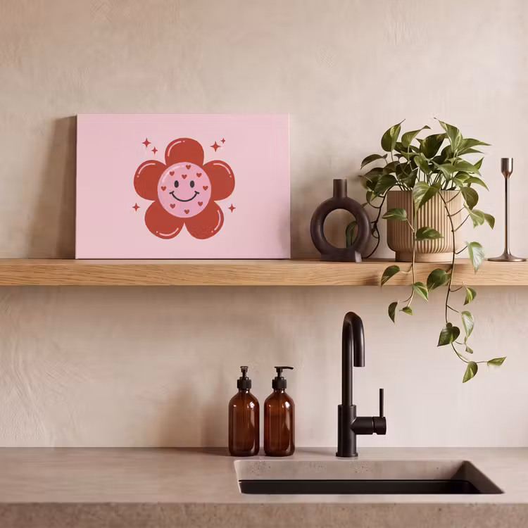 Canvas schilderij - Bloem - Roze - Hartjes — 3