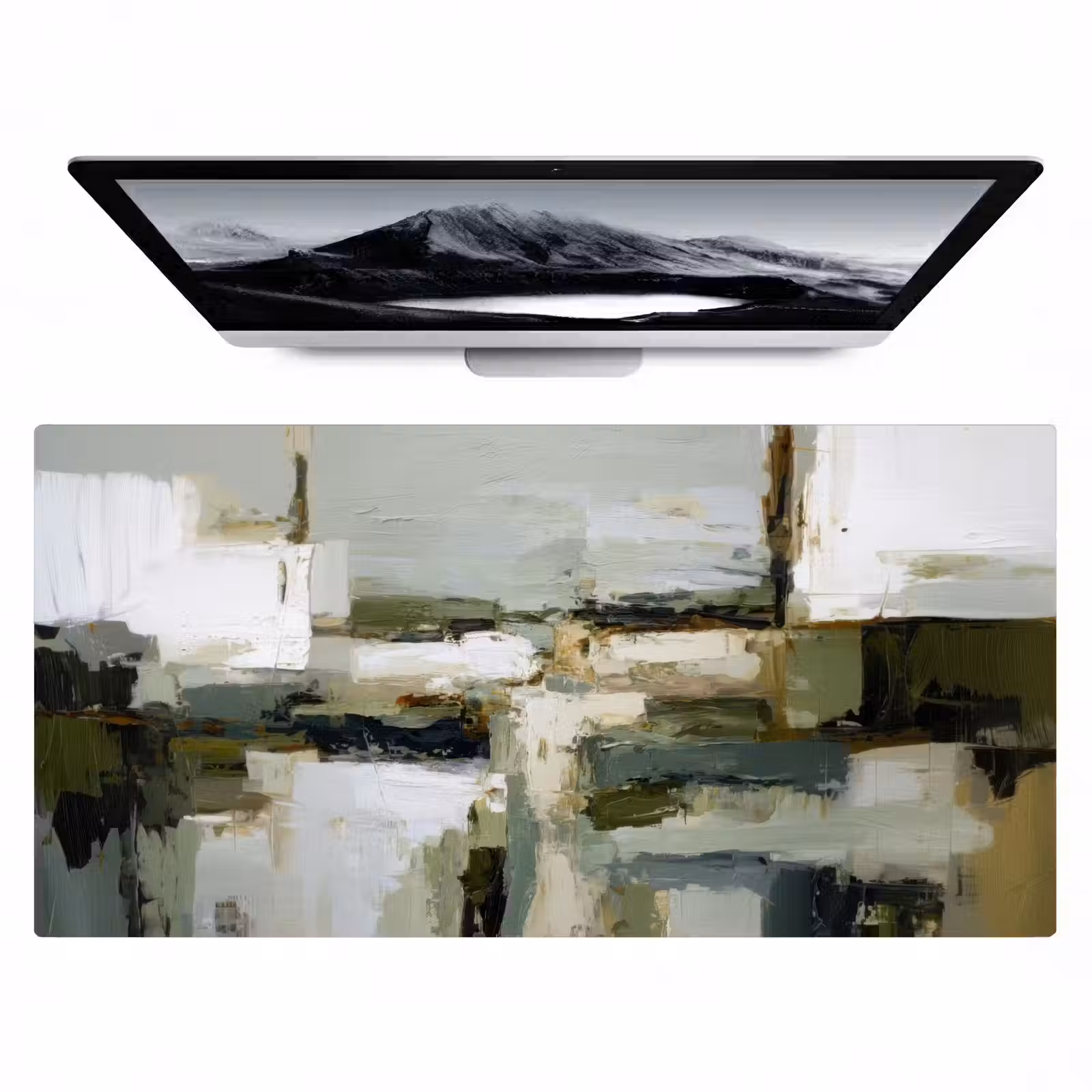 Bureau onderlegger - Penseelstreken - Groen - Abstract - Japandi — 1