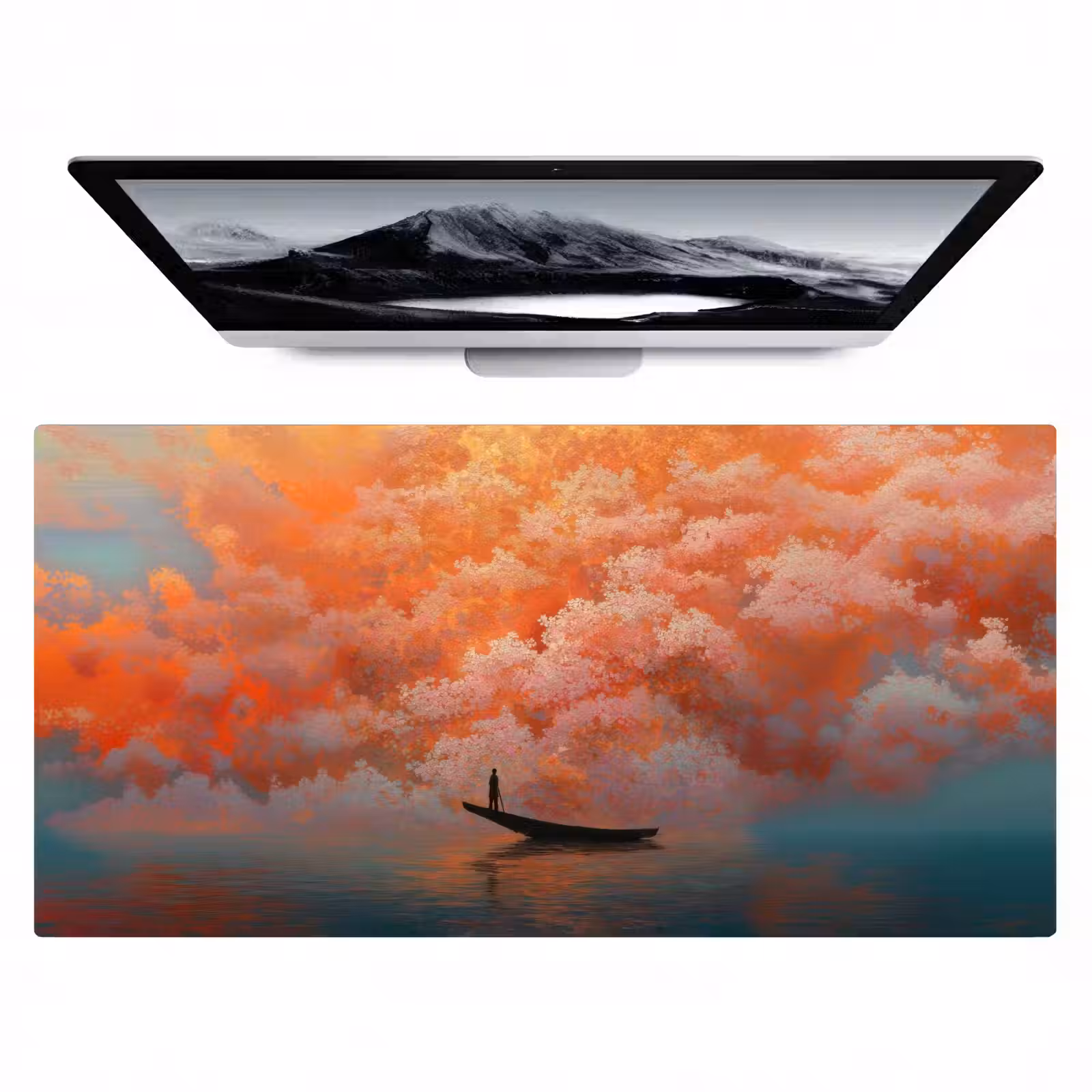 Bureau onderlegger - Zee - Boot - Wolken - Oranje — 1