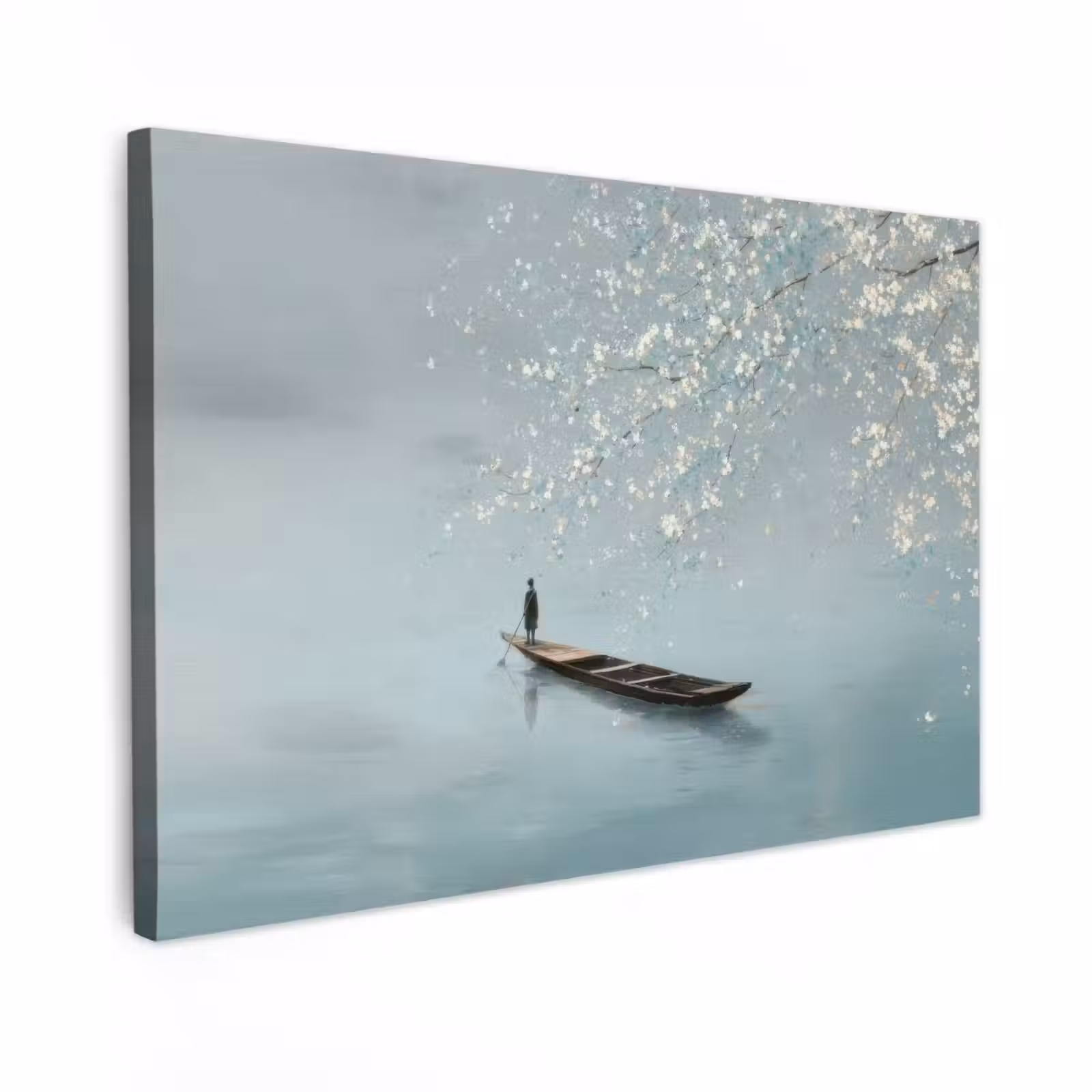 Canvas schilderij - Bloesems - Minimalistisch - Wateroppervlak - Boot — 1