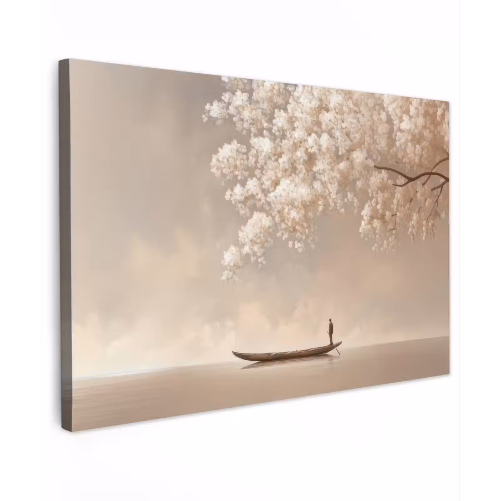 Canvas schilderij - Bloesems - Wit - Boot - Minimalistisch — 1
