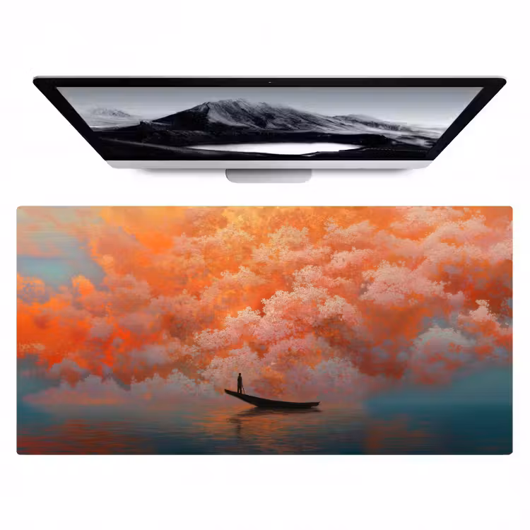 Bureau onderlegger - Zee - Boot - Wolken - Oranje — 1