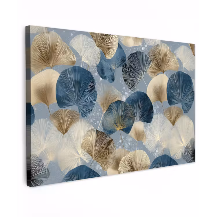 Canvas schilderij - Bladeren - Abstract - Goud - Blauw — 1