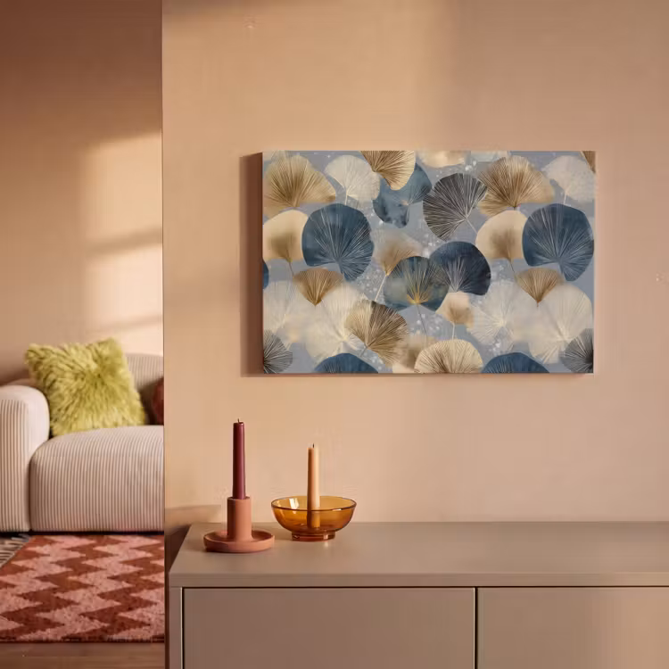 Canvas schilderij - Bladeren - Abstract - Goud - Blauw — 2