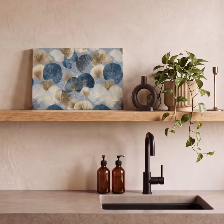 Canvas schilderij - Bladeren - Abstract - Goud - Blauw — 3