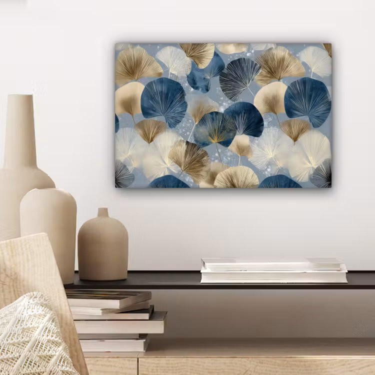 Canvas schilderij - Bladeren - Abstract - Goud - Blauw — 5