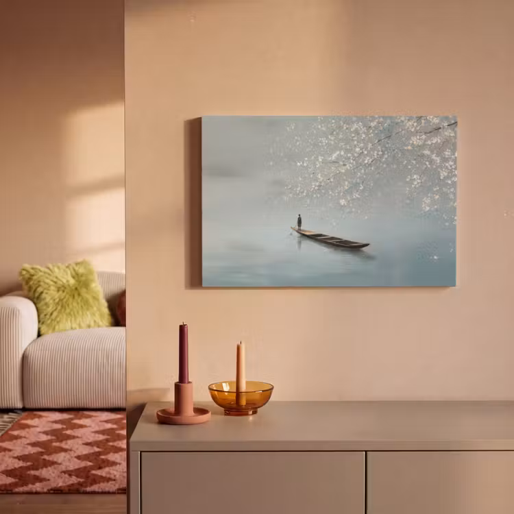 Canvas schilderij - Bloesems - Minimalistisch - Wateroppervlak - Boot — 2