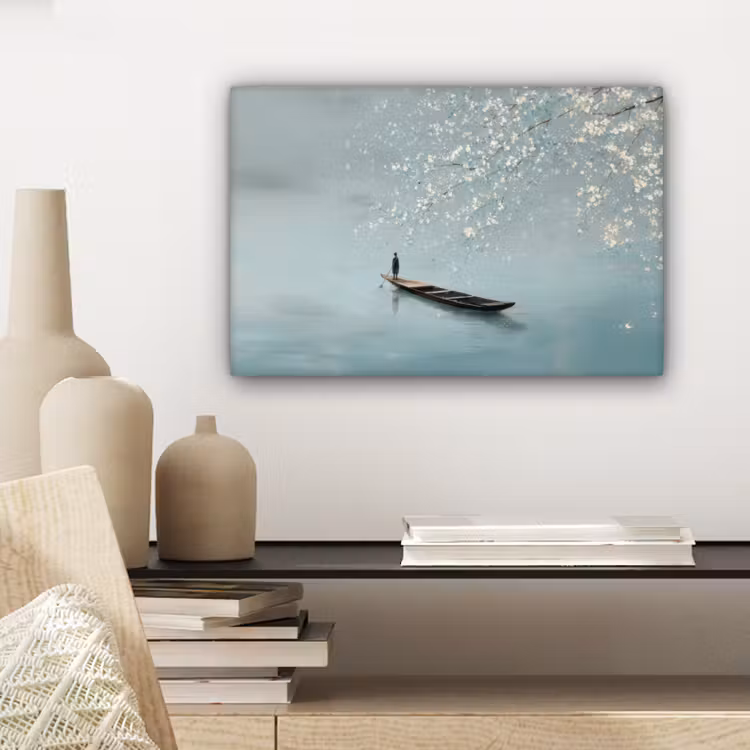 Canvas schilderij - Bloesems - Minimalistisch - Wateroppervlak - Boot — 5