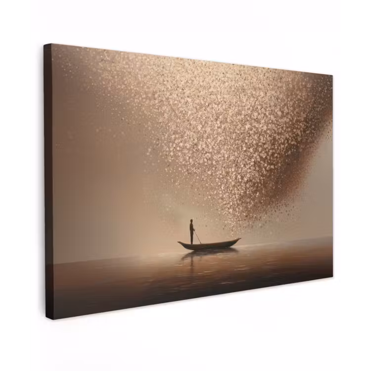 Canvas schilderij - Bootje - Blaadjes - Goud - Water — 1